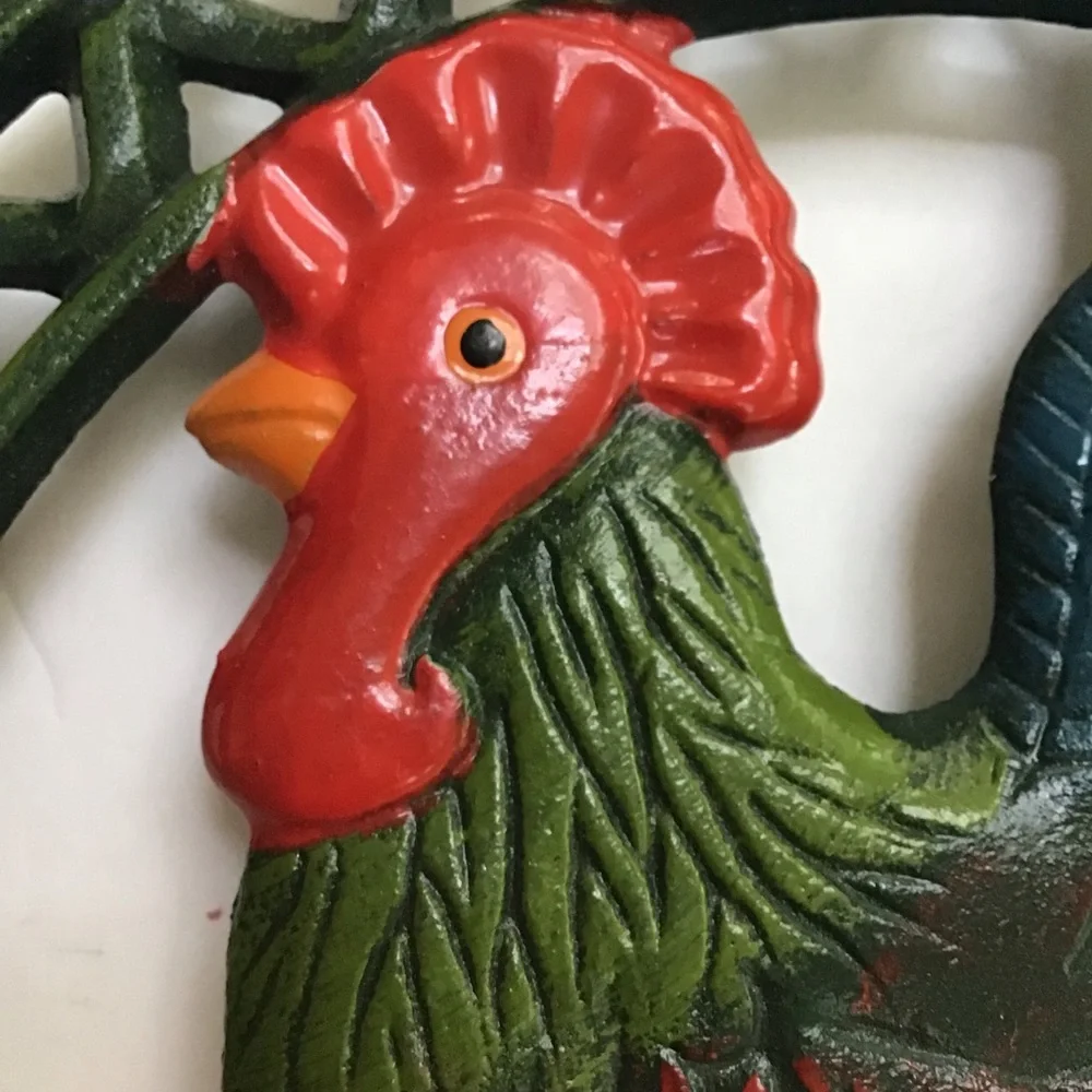 Painted‎ Cast Iron Rooster Trivet Wall Hanging